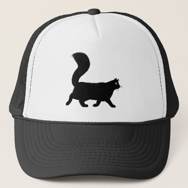 Walking Black Cat | Cool Kitty with Fluffy Tail Trucker Hat (Front)