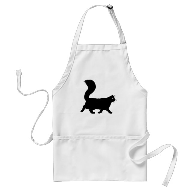 Walking Black Cat with Long Fluffy Tail Adult Apron (Front)