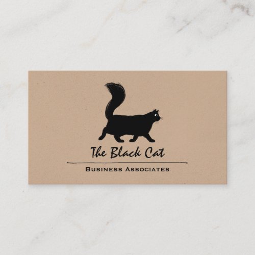 Walking Black Cat with Long Fluffy Tail Business Card