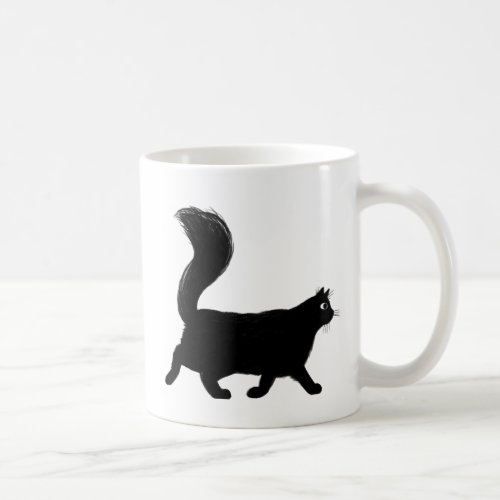 Walking Black Cat with Long Fluffy Tail Coffee Mug