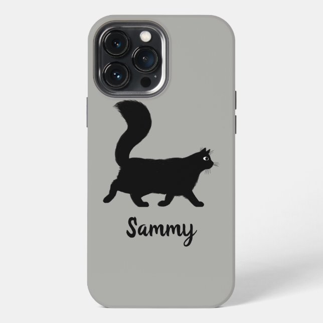 Walking Black Kitty Cat with Custom Text  Iphone Case (Back)