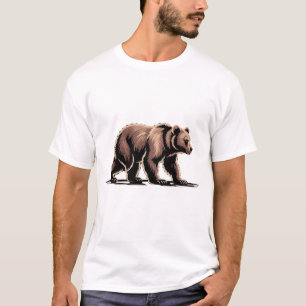 Walking brown bear illustration t shirts