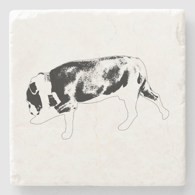 Walking Bulldog Silhouette with Textured Shading Stone Coaster (Front)