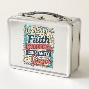 Walking by Faith Saved by Grace Vintage Shirt Metal Lunch Box