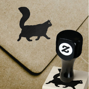 Walking Cat | Longhaired Kitty with Fluffy Tail Rubber Stamp