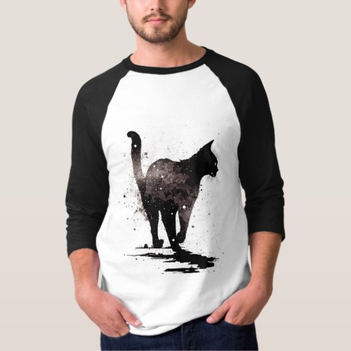 Walking Cat Silhouette Black on White T_Shirt