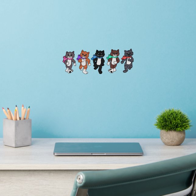 Walking Cats with Bows Art Wall Decal (Home Office 2)