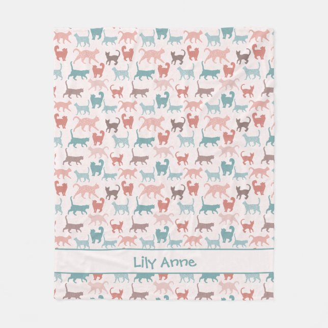 Walking Cats with name Fleece Blanket (Front)