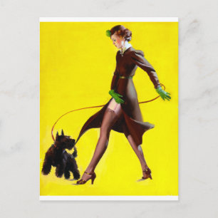 Walking Dog Pin Up Postcard
