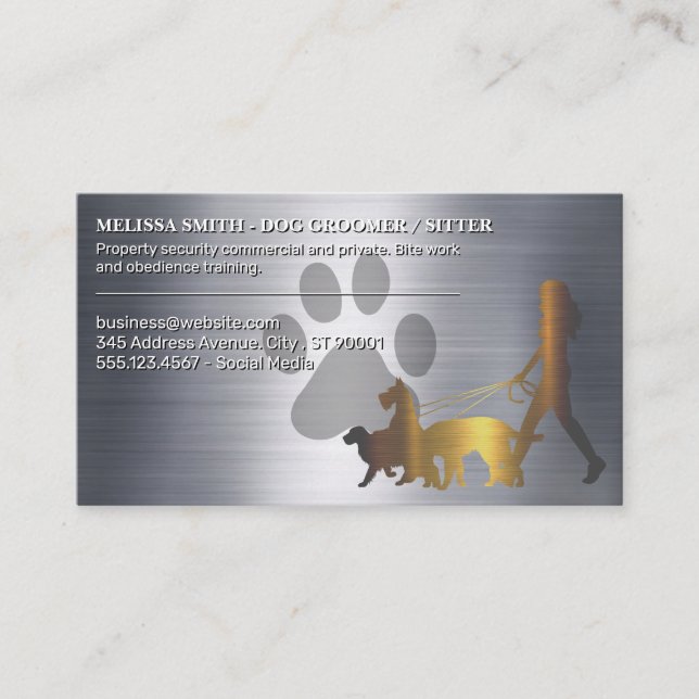  Walking Dogs | Paw | Metallic Background Business Card (Front)