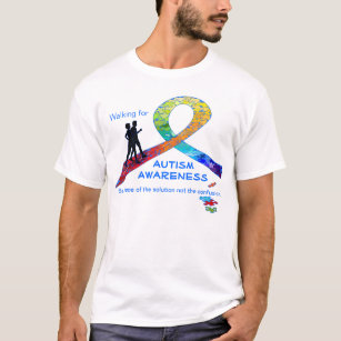 Walking for Autism Awareness Rainbow Ribbon Design T-Shirt