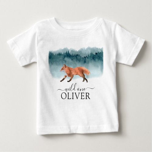 Walking Fox Wild One Birthday Baby T_Shirt