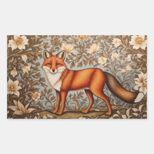 Walking Fox William Morris Inspired Rectangular Sticker