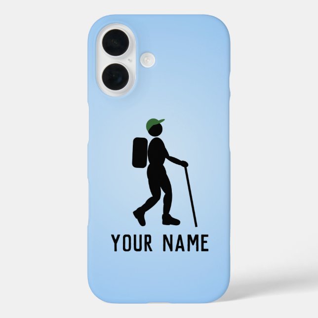 Walking Hiker Motif and your name / text sky blue Case-Mate iPhone Case (Back)