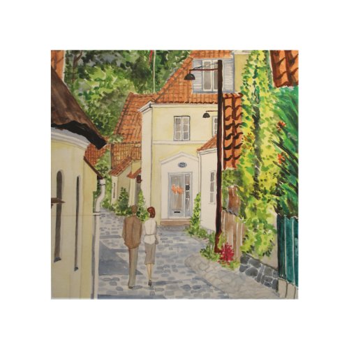 Walking Home Danish Townscape Acrylic Painting Wood Wall Art