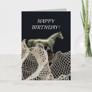 Walking horse in gold metal for a winner birthday  card