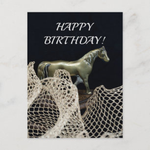 Walking horse in gold metal for a winner birthday  postcard