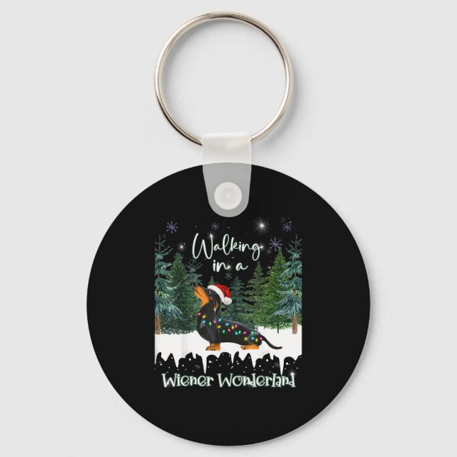 Walking In A Wiener Wonderland Dachshund  Keychain (Front)