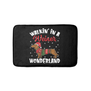 Walking In A Wiener Wonderland Funny Dachshund Bath Mat