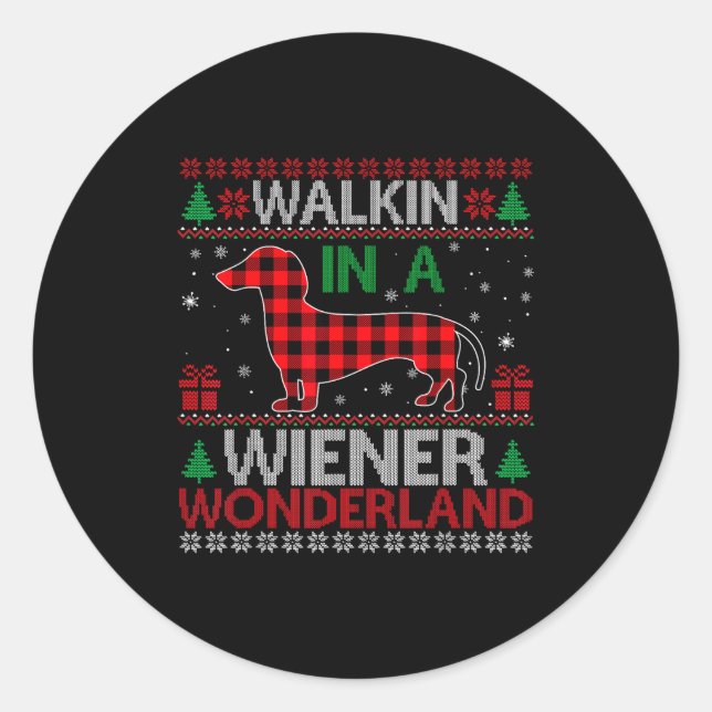 Walking In A Wiener Wonderland Funny Dachshund Chr Classic Round Sticker (Front)