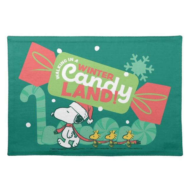 Walking In A Winter Candy Land! Cloth Placemat (Front)