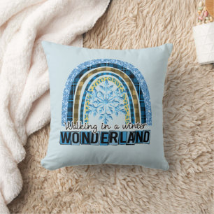 Walking in a Winter Wonderland   Blue Rainbow Throw Pillow