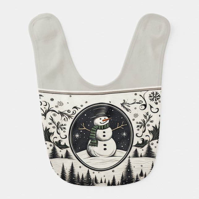 Walking in a Winter Wonderland Snowman Baby Bib (Front)