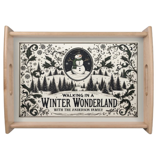 Walking in a Winter Wonderland Snowman Serving Tray (Front)