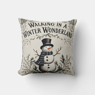 Walking in a Winter Wonderland Snowman Throw Pillow