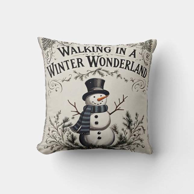 Walking in a Winter Wonderland Snowman Throw Pillow (Front)