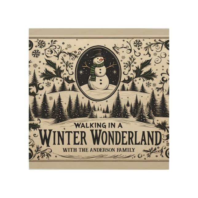 Walking in a Winter Wonderland Snowman Wood Wall Art (Front)