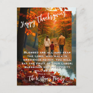 Walking in Grace: Autumn Family Thanksgiving Holiday Postcard
