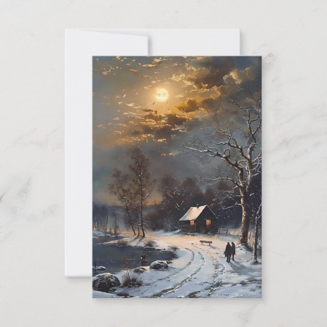 Walking In Snow In Evening Oils Invitation (Front)