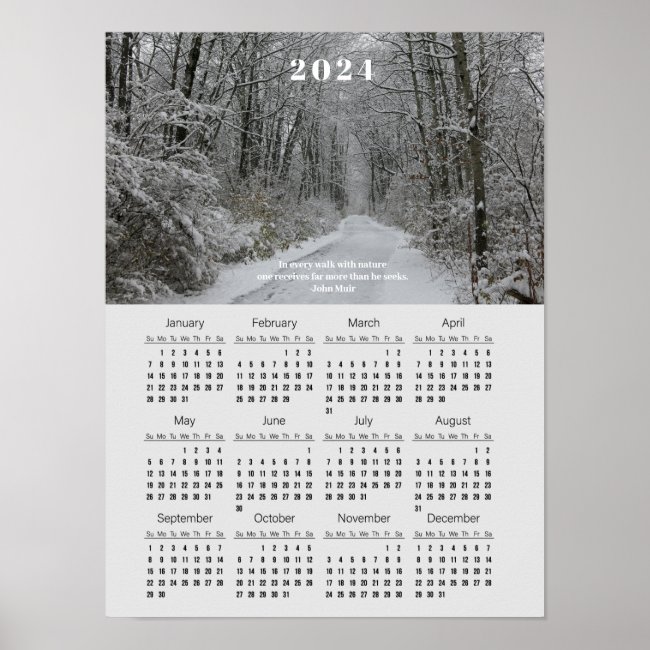 Walking in Snowy Woods Design 2024 Calendar Poster