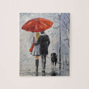 Walking in the rain jigsaw puzzle