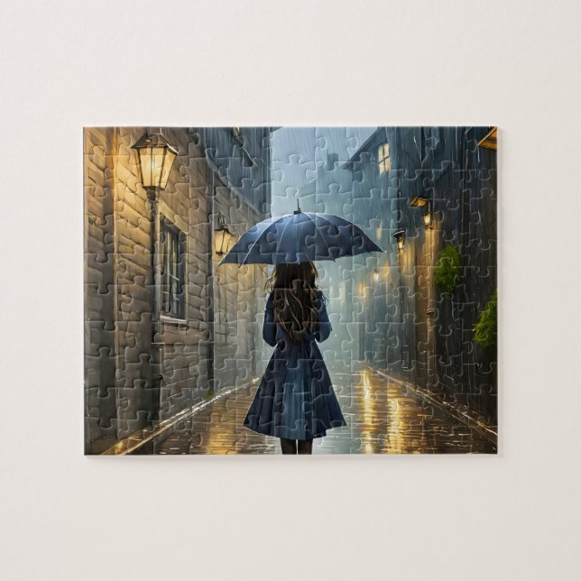 Walking in the rain jigsaw puzzle (Horizontal)