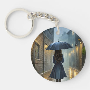 Walking in the rain keychain