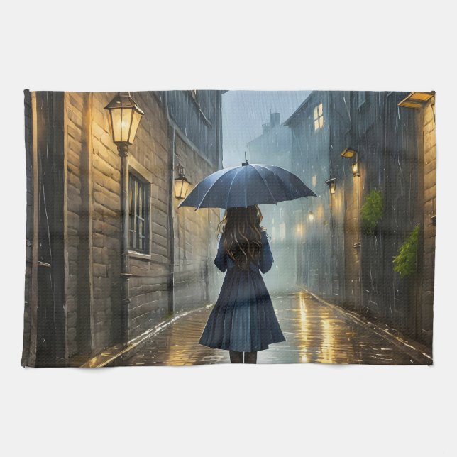 Walking in the rain kitchen towel (Horizontal)