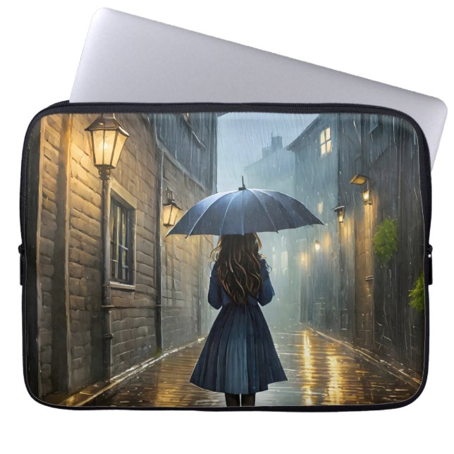Walking in the rain laptop sleeve (Front)