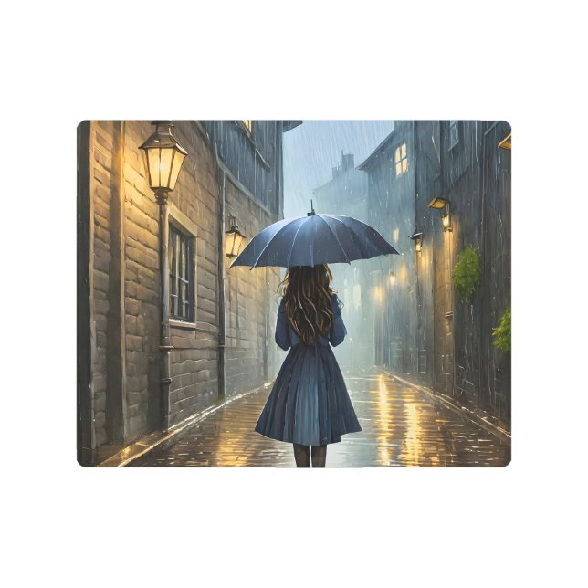 Walking in the rain metal print (Front)