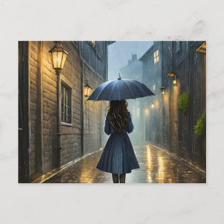 Walking in the rain postcard