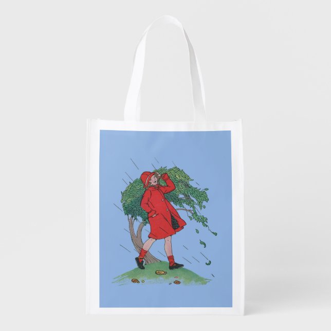 walking in the rain reusable grocery bag (Front)