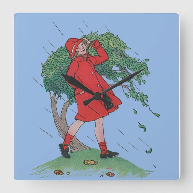 walking in the rain square wall clock (Front)