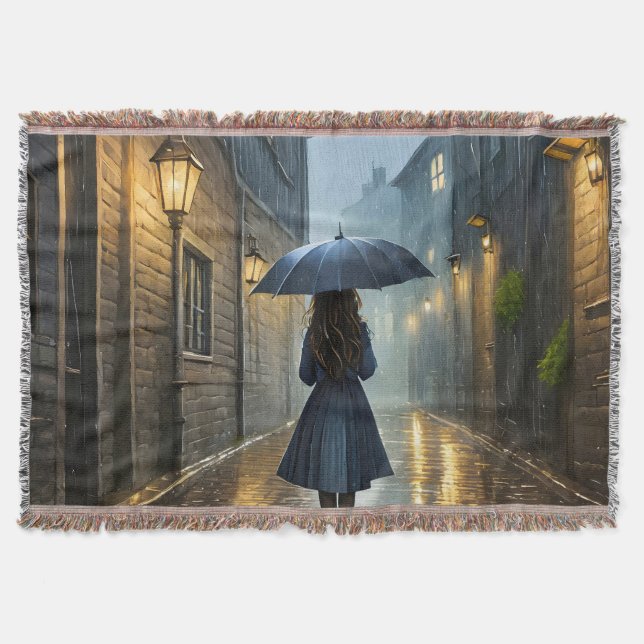 Walking in the rain throw blanket (Front)