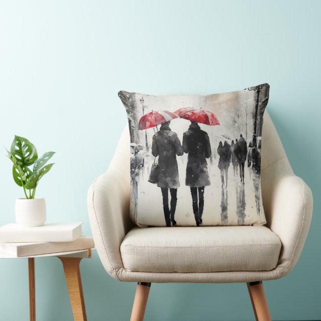 Walking in the Rain Watercolor Throw Pillow (Chair)