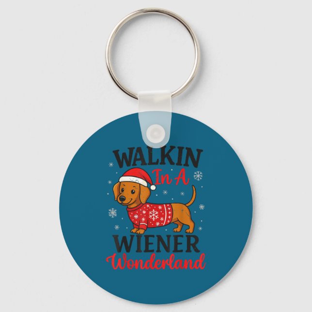 Walking In Weiner Wonderland Mini Dachshund Christ Keychain (Front)