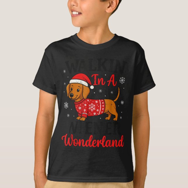 Walking In Weiner Wonderland Mini Dachshund Christ T-Shirt (Front)