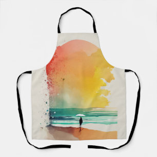 Walking into the Waves Abstract Beach Art Apron