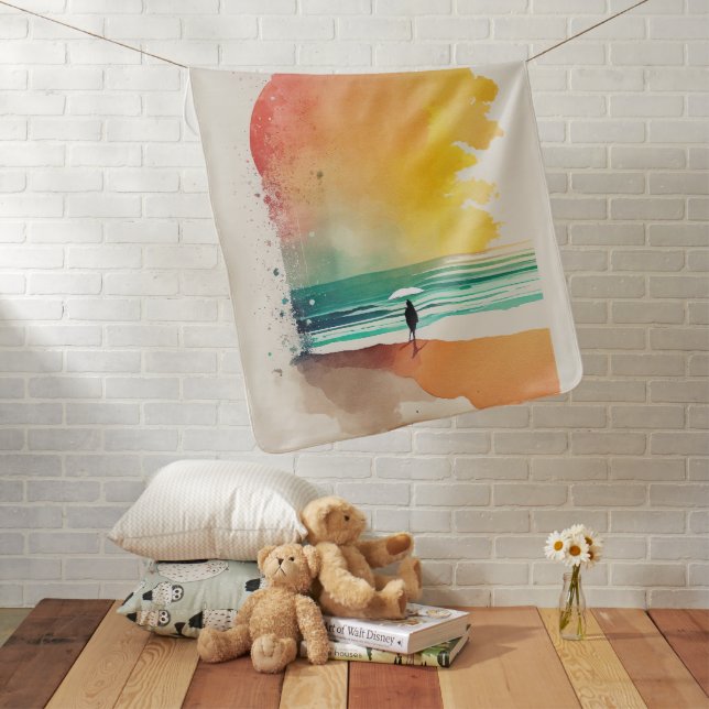 Walking into the Waves Abstract Beach Art  Baby Blanket (In Situ)