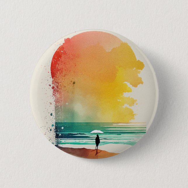 Walking into the Waves Abstract Beach Art Button (Front)